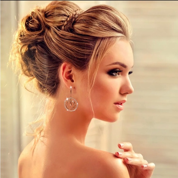 NEW 925 gold simulated Diamond Circle Multi Hoops Round Disco Earrings - Picture 4 of 5